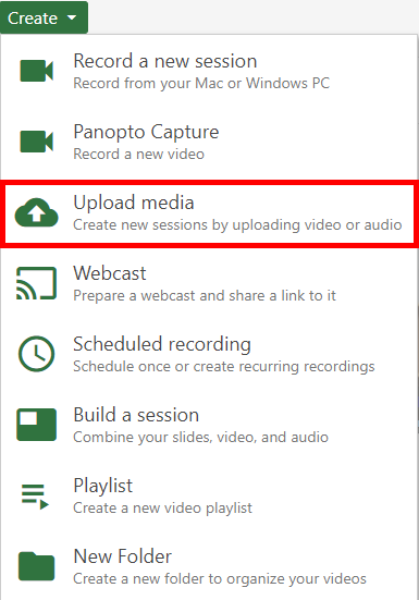 'Upload media' option