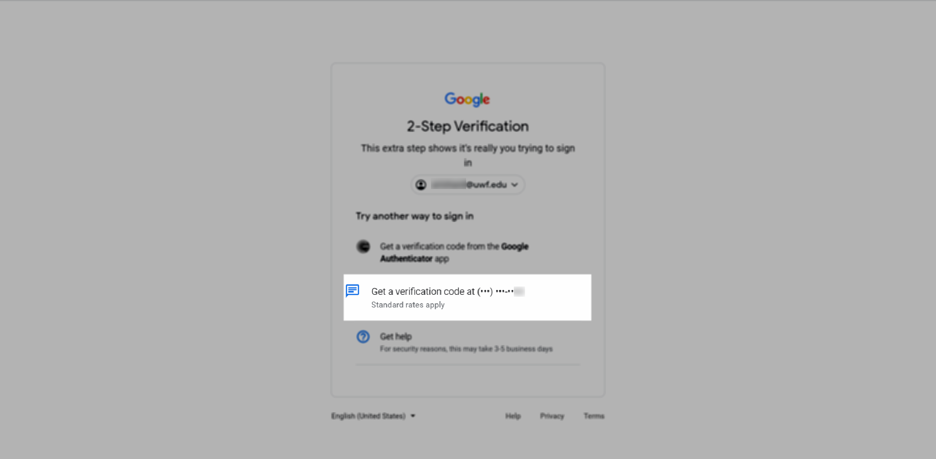 option for getting texted a verification code