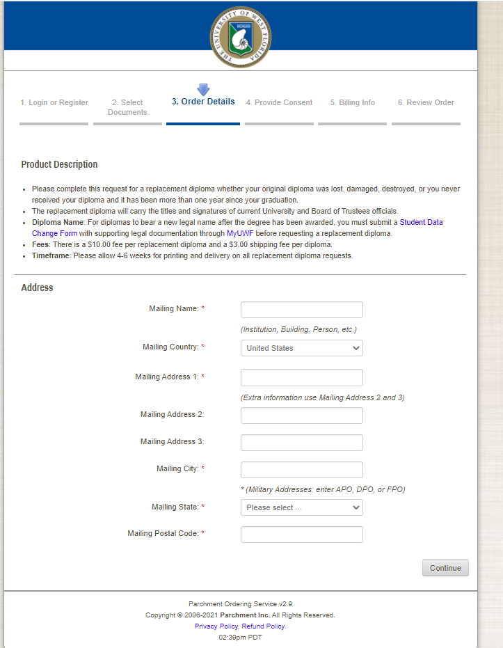 various fields for mailing address