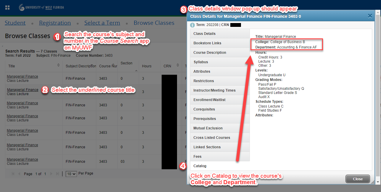 locating info on college and department