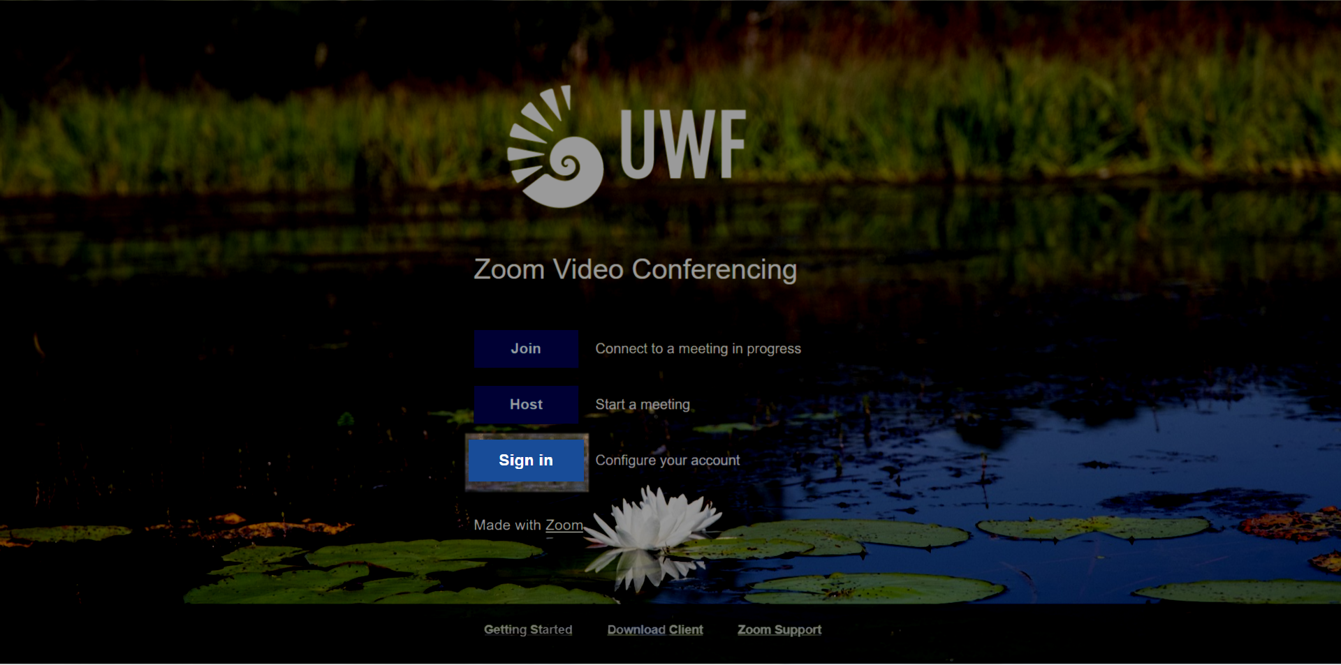 Sign In button in uwf.Zoom.us