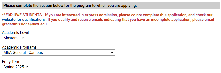 'Program Information' section