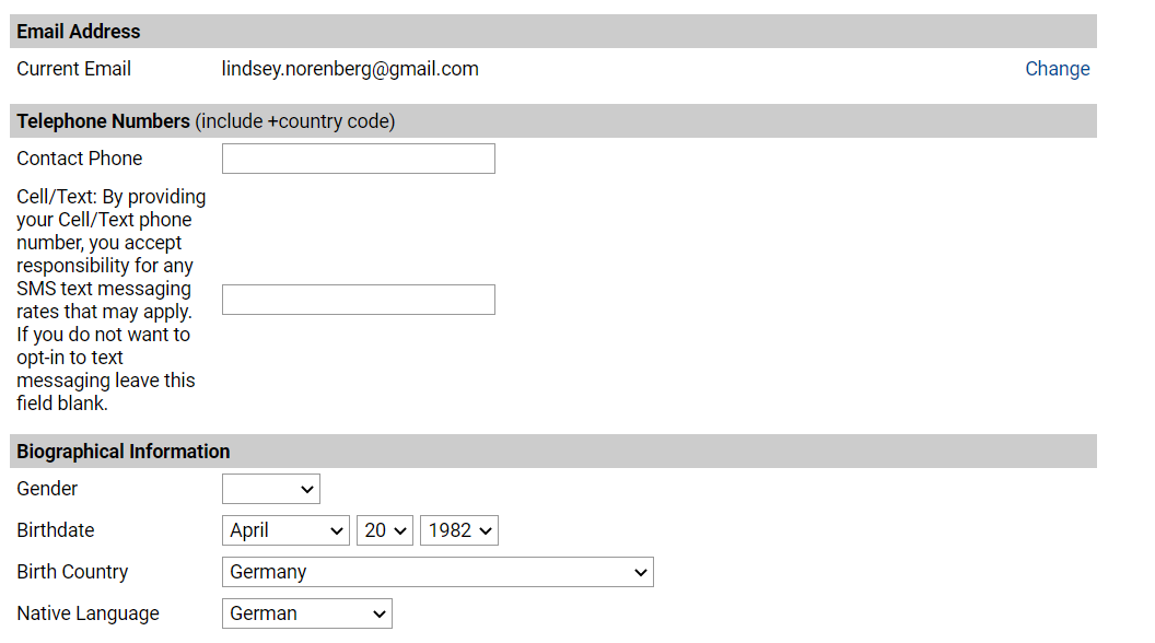 'Personal' information section
