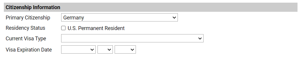'Citizenship' Information section