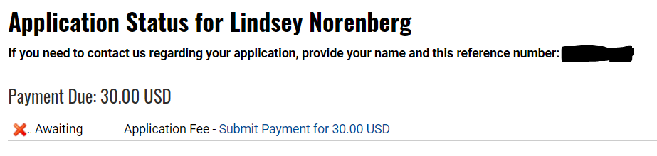 Application status and application fee