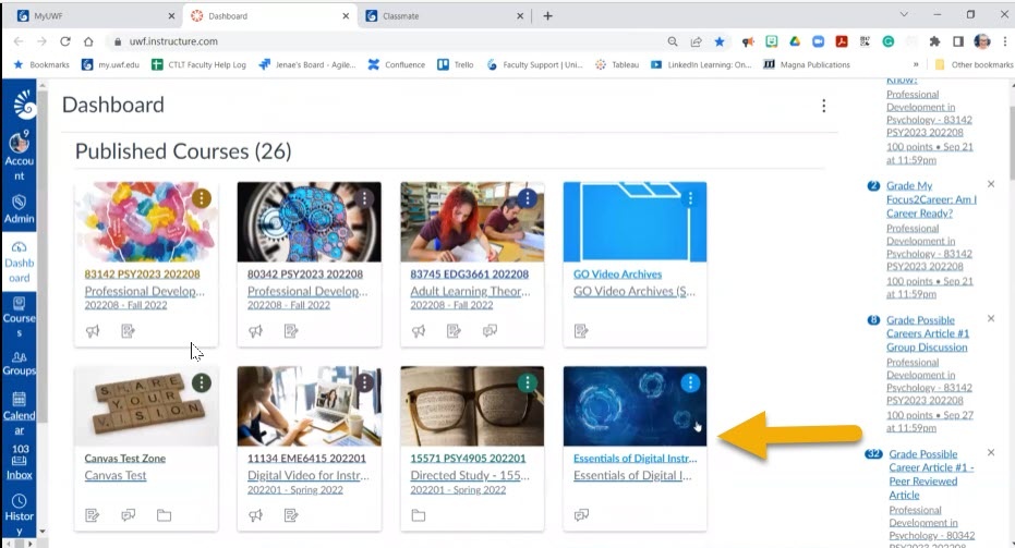Click on the 'Essentials of Digital Instruction' course on the Canvas Dashboard
