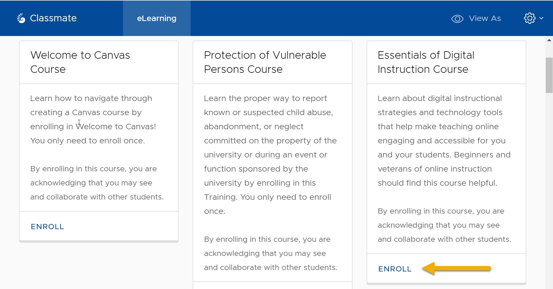 Click on the Enroll button under the Essentials of Digital Instruction section