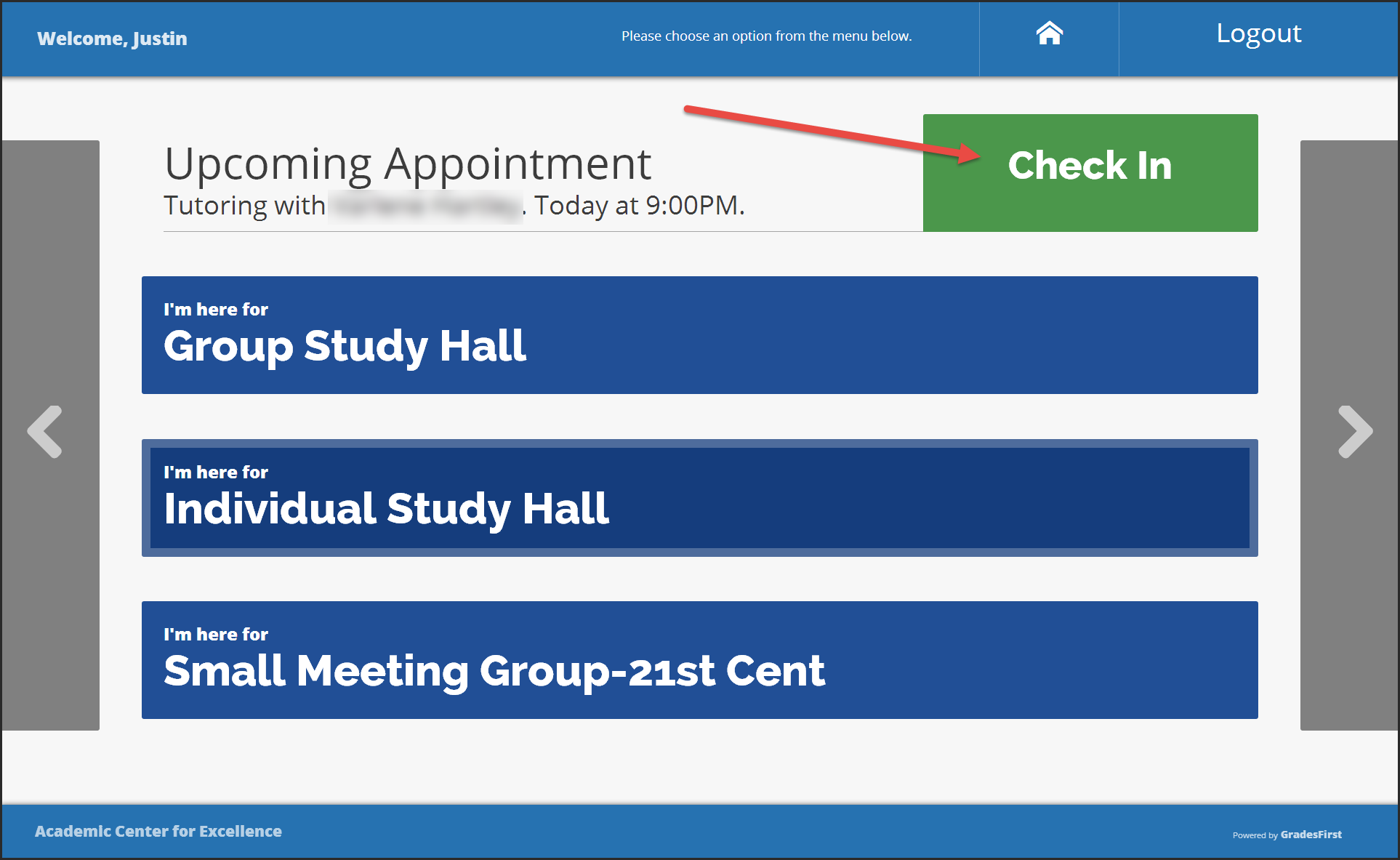 Check-In button