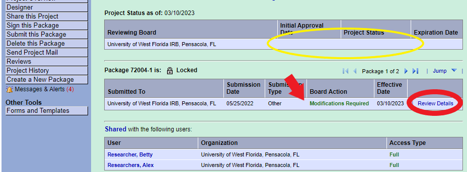 Screen Shot of Review Details option to access your board letter