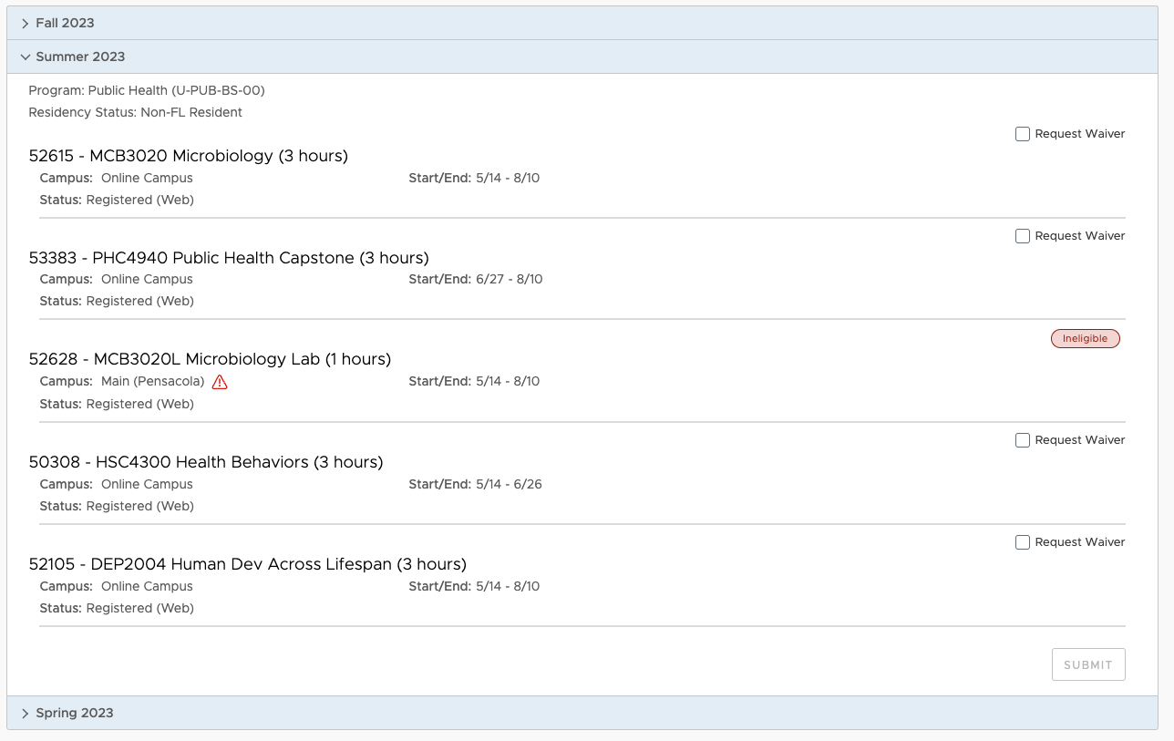 Example of Terms Registered that you are registered for 