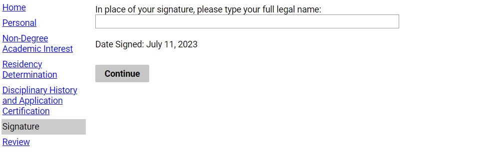Signature for Application