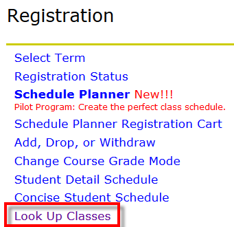 Registration menu in banner