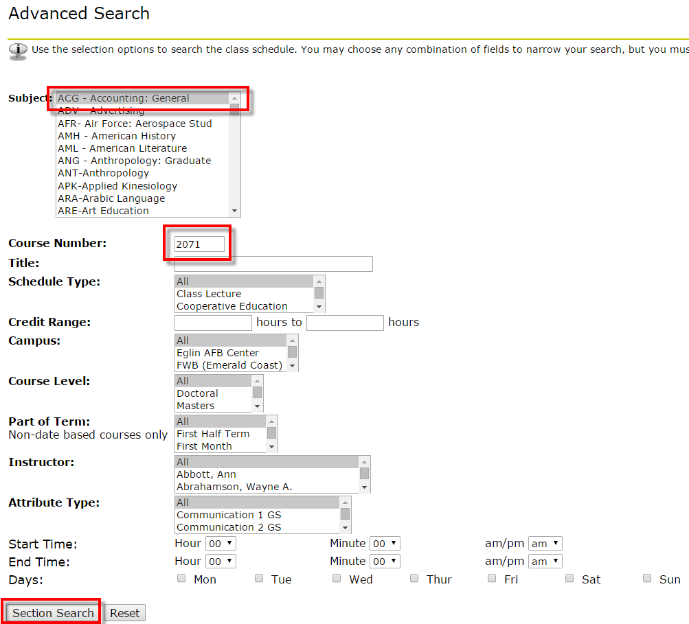 options for Advanced search