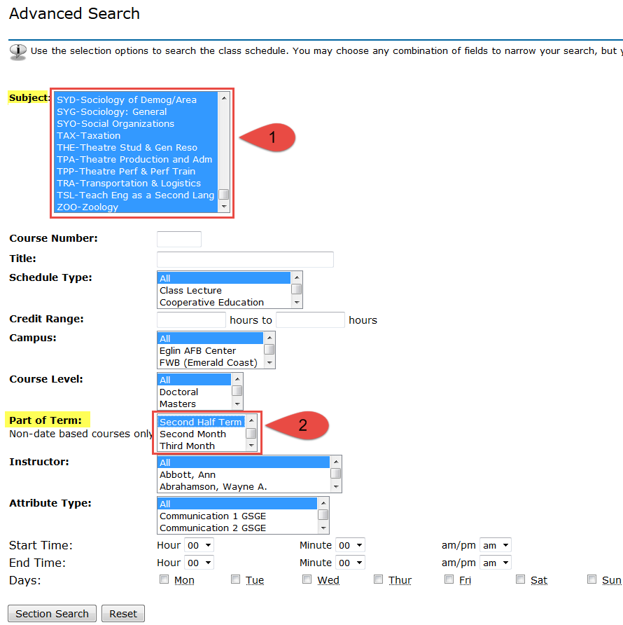 options for Advanced search