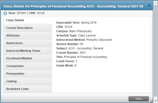 UWF Public Knowledge Base > Searching for Course Offerings > image2019-2-6_14-15-48.png Course menu image