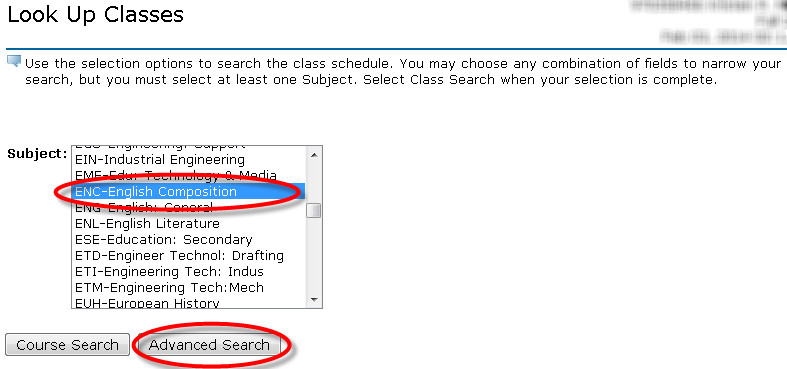 Registration Menu - look up classes