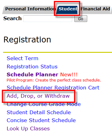 Registration Menu in MyUWF