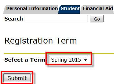 Registration Menu - select term