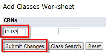 screenshot of Add Classes Worksheet