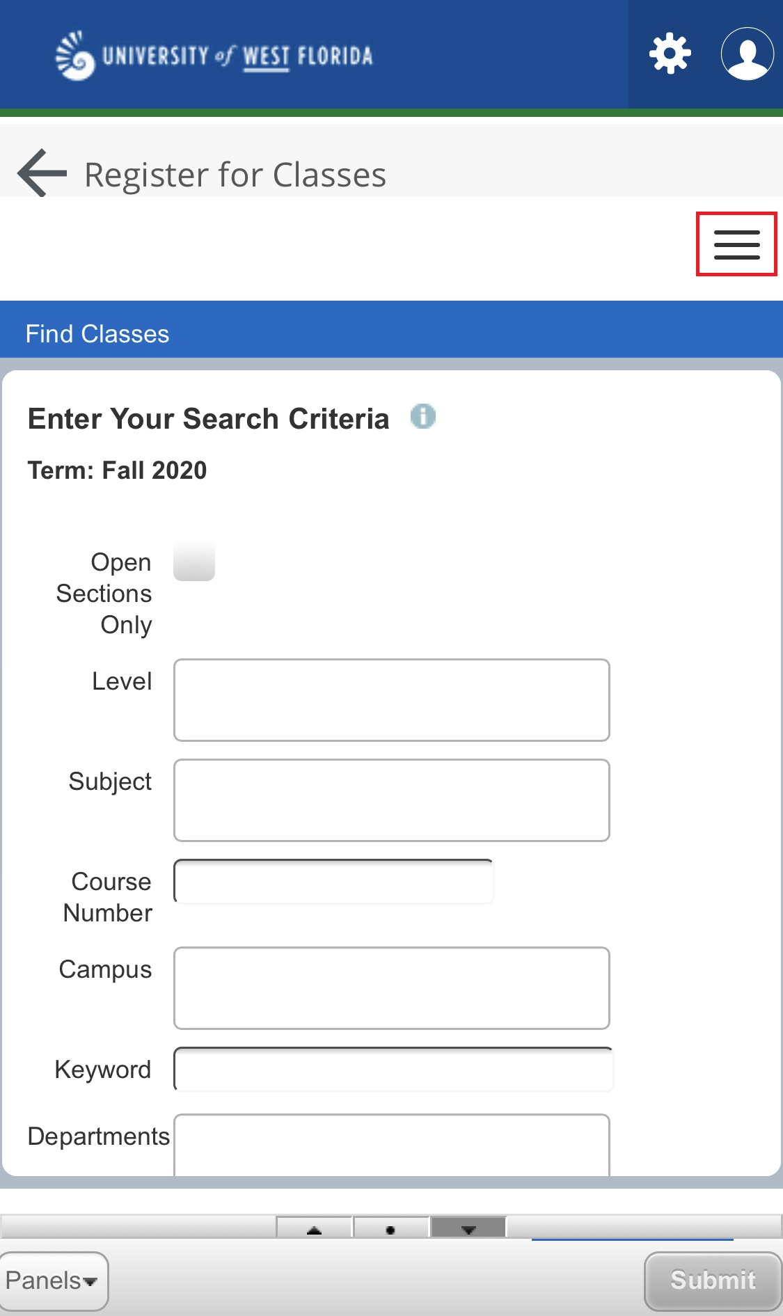 UWF Public Knowledge Base > Registering for Courses > IMG_7391.PNG hamburger icon