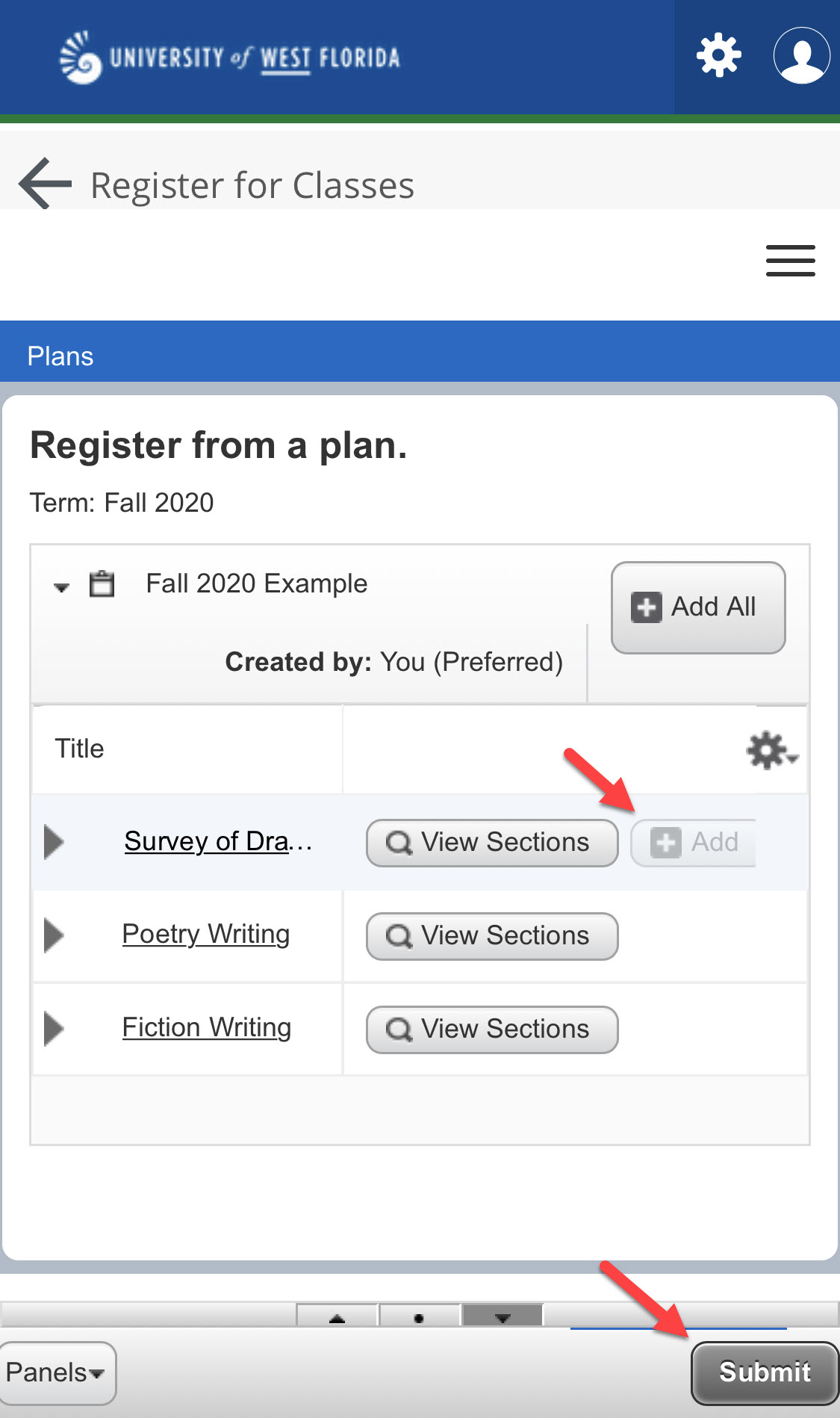 UWF Public Knowledge Base > Registering for Courses > IMG_7508.PNG greyed out Add button