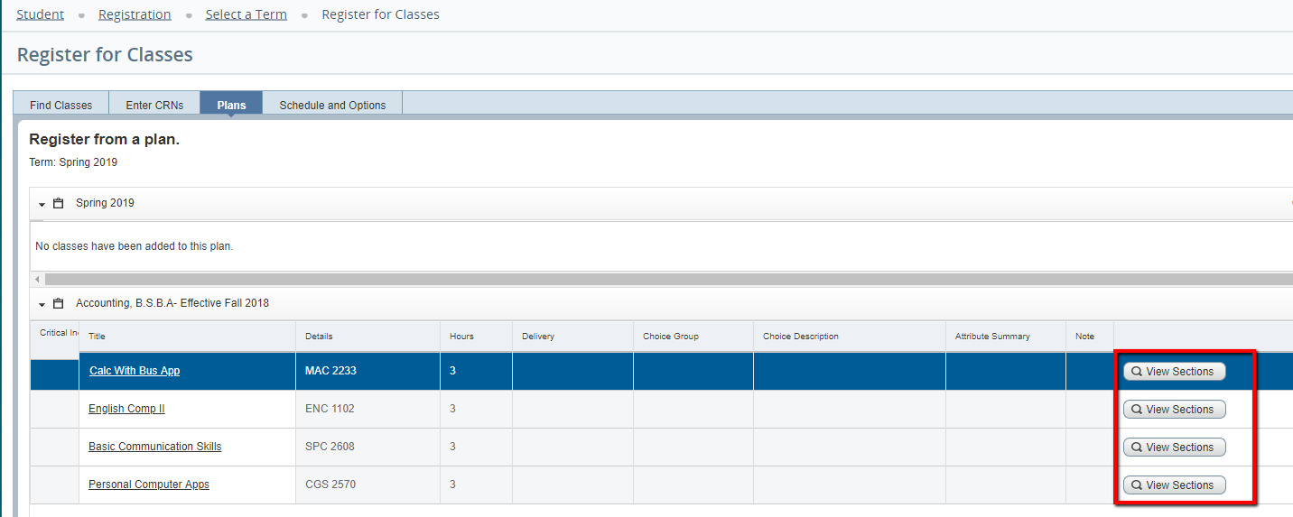 View Sections buttons