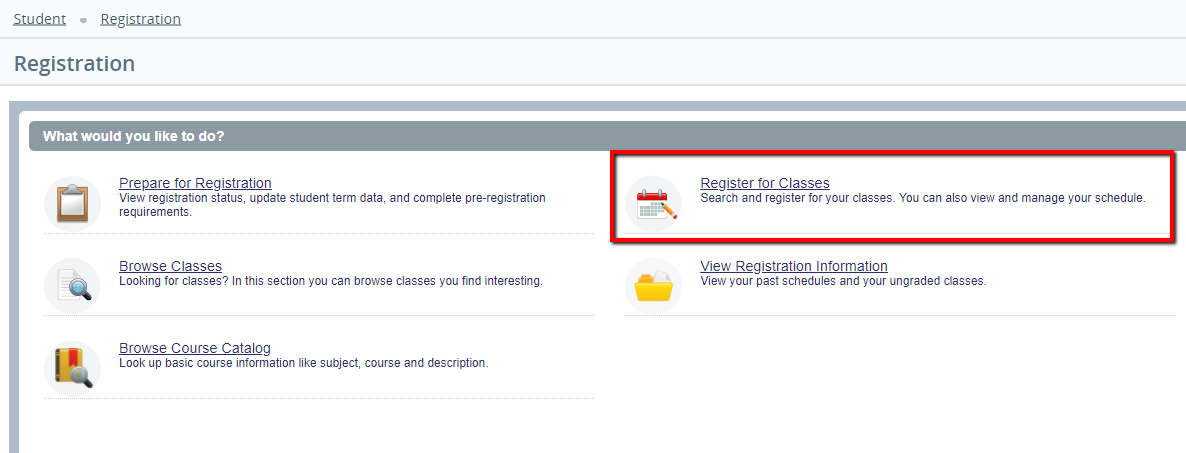 UWF Public Knowledge Base > Registering for Courses > image2019-2-20_8-59-18.png Register for Classes link