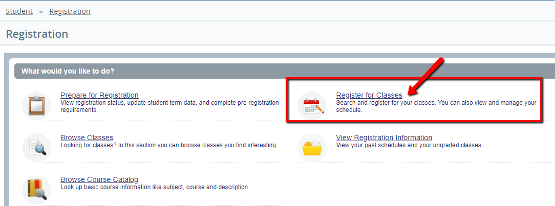 UWF Public Knowledge Base > Registering for Courses > image2019-2-6_15-16-34.png Image of Registration menu.
