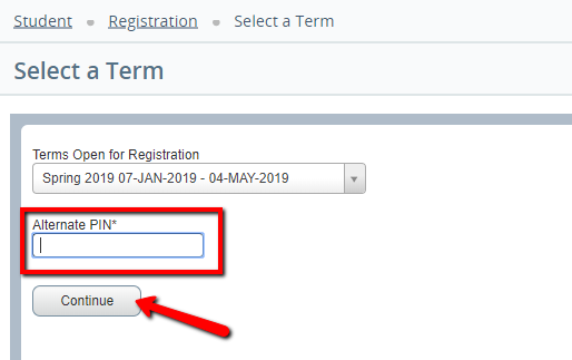 UWF Public Knowledge Base > Registering for Courses > image2019-2-7_13-34-8.png field for Alternate PIN