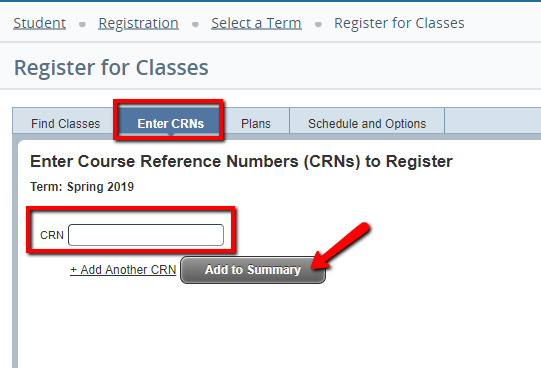 UWF Public Knowledge Base > Registering for Courses > image2019-2-7_13-37-29.png field for CRN