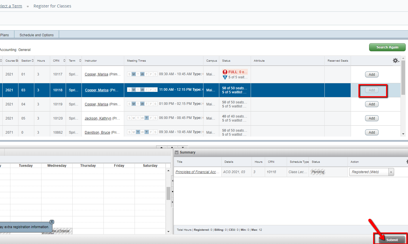 UWF Public Knowledge Base > Registering for Courses > image2019-2-7_14-38-4.png inactive Add button, active Submit button