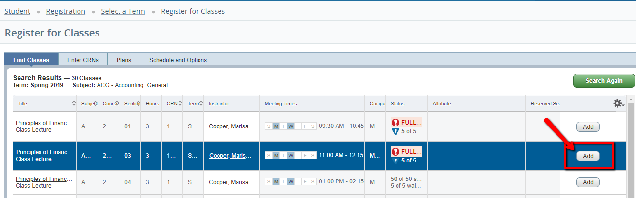 UWF Public Knowledge Base > Registering for Courses > image2019-2-8_16-29-57.png add button