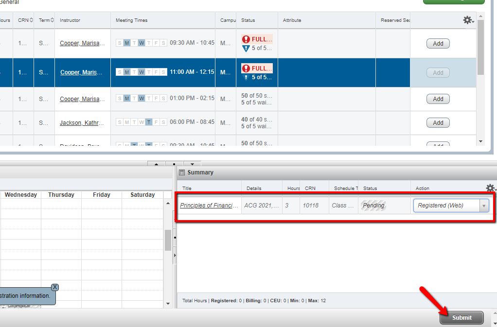 UWF Public Knowledge Base > Registering for Courses > image2019-2-8_16-32-26.png Registered courses, Submit button