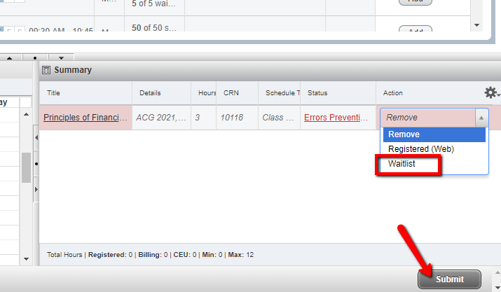 UWF Public Knowledge Base > Registering for Courses > image2019-2-8_16-37-1.png Waitlist option, Submit button