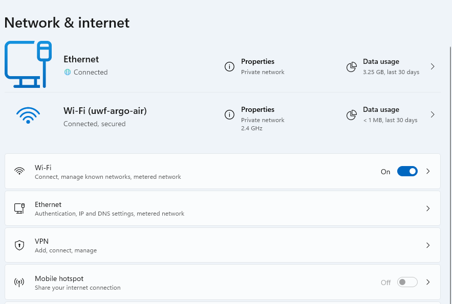 wifi menu