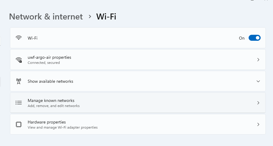 wifi specific menu