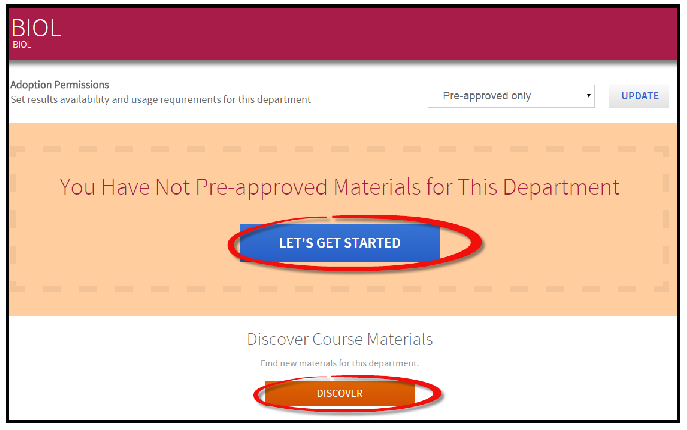 Let's Get Started and Discover buttons