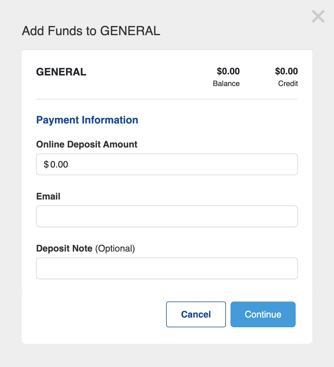 add funds screen