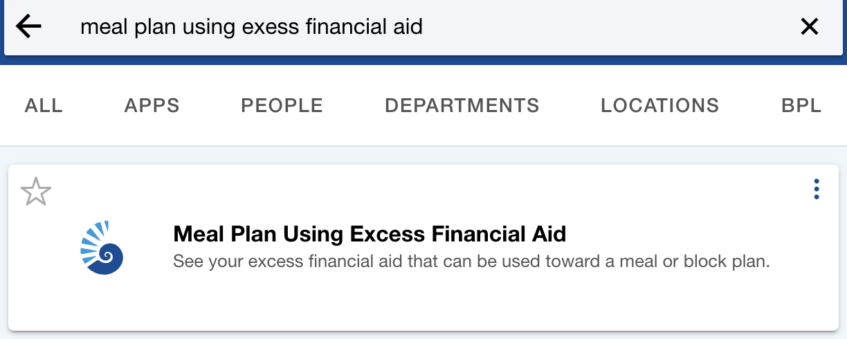 meal plan using excess financial aid app
