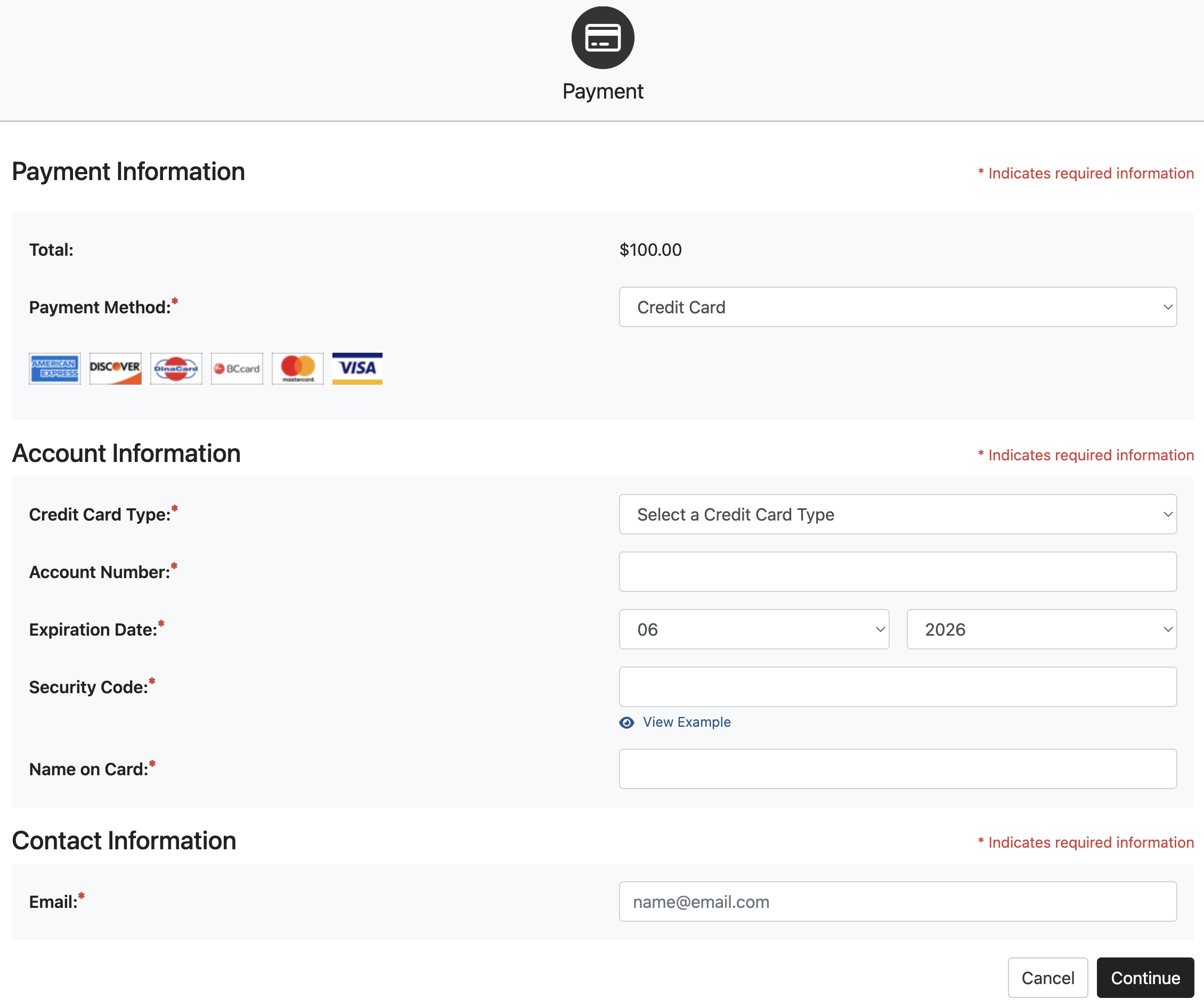 payment checkout screen