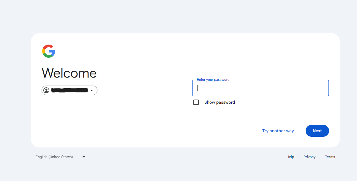 gmail password page