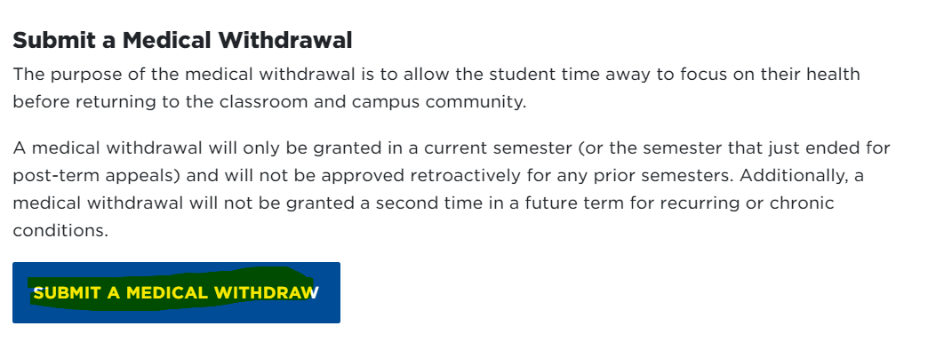 Screenshot of Submit a Medical Withdrawal.