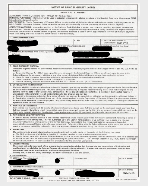 Screenshot of Notice of Basic Eligibility (NOBE). 