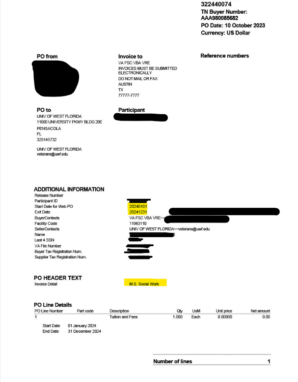 Example of Purchase Order (PO). 