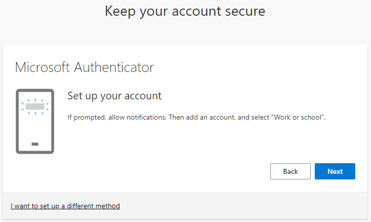 Microsoft Authenticator Setup Screen