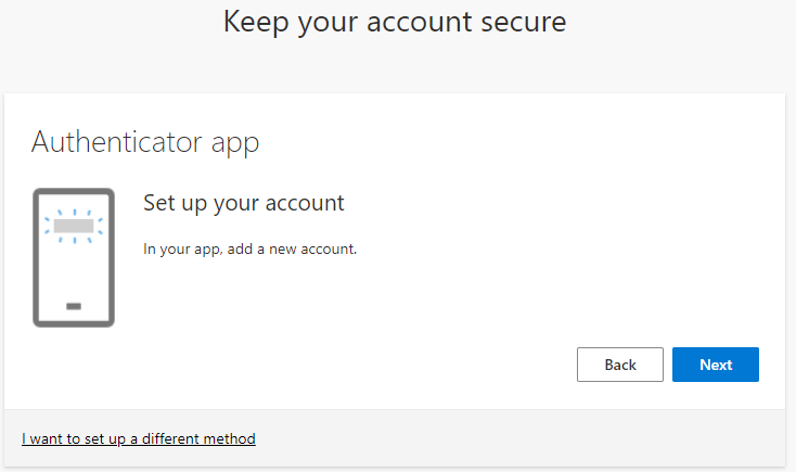 Microsoft Authenticator Setup Screen