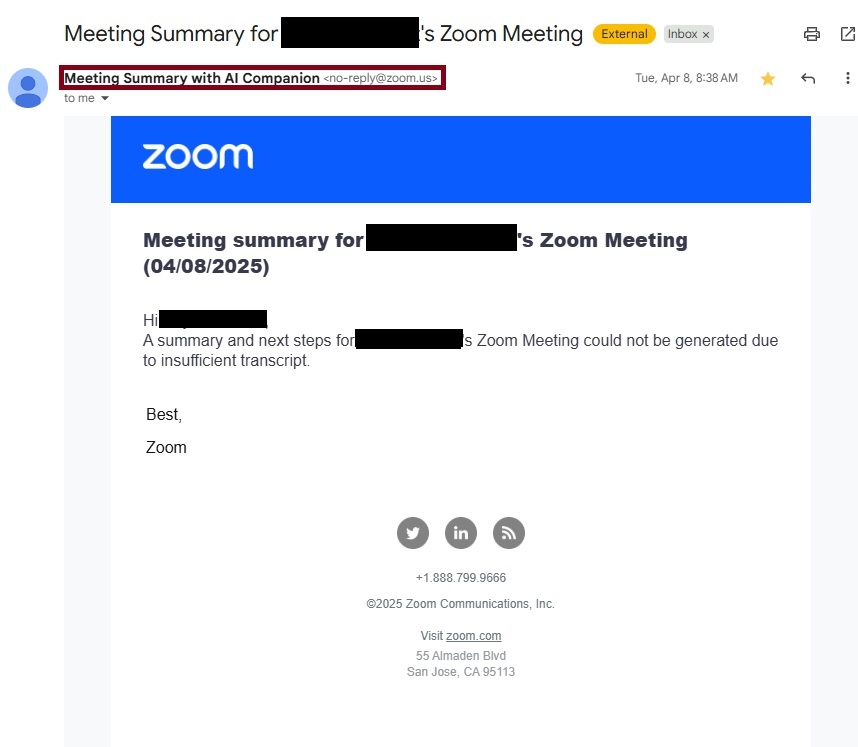 Meeting Summary with AI Companion email