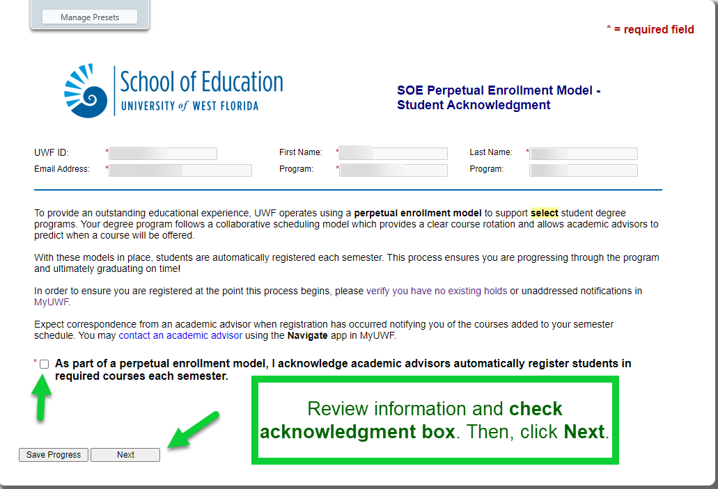 perpetual enrollment acknowledgment form - page 1 - review and acknowledge