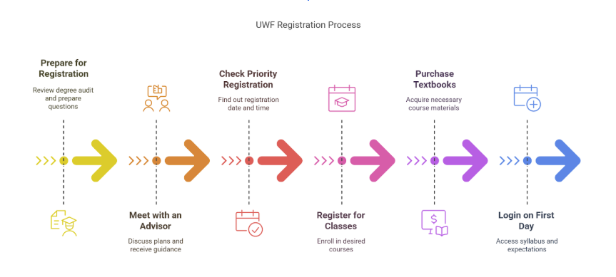 UWF Public Knowledge Base > Registration Process Overview - Infographic > Screenshot - infographic overview registration process - UWF.png screenshot of infographic of overview of UWF registration process