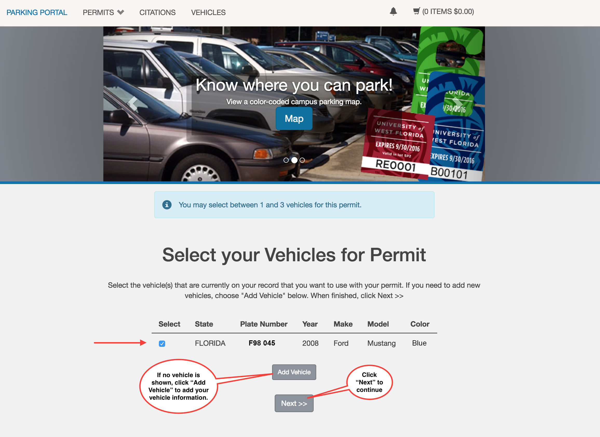 Select vehicles for permit